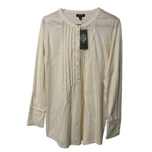 LRL Lauren Jeans Co. Women’s 1X Cream Pintuck Blouse Modern Fit Long Sleeve NWT